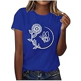 KOG Damen T-Shirt Retro Tie-Dye Muster Shirt Elegante Baumwolle T-Shirts Frau Bekleidung Große Größen Blusenshirt Blitzangebote des Tages Frauen Rundhals Basic Tshirts Gutscheine Blau L