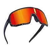 NAKED Optics VOLT Sportbrille, Bike Brille, UV400, TR90 Rahmen, wechselbare Gläser und abnehmbarer Glasrahmen (Schwarz (Rotes Glas) - BlackDots)