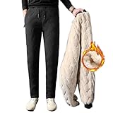 Thermohose Herren Winter Outdoor: Unisex Thermo Outdoorhose Damen Wasserdicht Winddicht Verdickte Jogginghose für Skifahren, Laufen (DE/NL/SE/PL, Alphanumerisch, M, Regular, Regular, Schwarz locker)