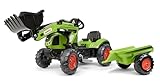 Falk 2040ML Claas Tretbaggerlader mit Anhänger, Tretbagger, Kinder-Trettraktor mit Lenkrad und Hupe, für Kinder von 2 bis 5 Jahren, Aufsitzspielzeug – Grün