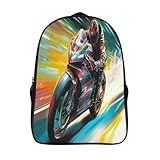 ZBOLI Racing Motorrad Rucksäcke Kinder Schulrucksack Schultasche 3D Gedruckte Comic-Stil Für Grund- Und Mittelschüler 16 inch