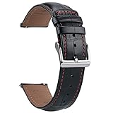 EACHE Uhrenarmband 20mm Leder Schwarz Krokodilmuster für Herren,Kroko Prägung Leder Uhrenarmband Vintage für Herren,Schnellverschluss Alligator Geprägtes Leder Uhrenarmbänder rote Linie