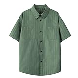 Xumilala Tops und T-Shirts mit Tasche, Herrenhemd, vertikale Textur, Leinen, zum Ausgehen, kurzärmelig, Revers, Knopfleiste, Hawaii, einfarbig, locker, klassisch, Basic, Urlaub, Business, Lounge, Top