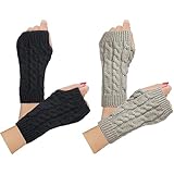 Tinkber 2 Paar Armstulpen Strick Kurzer Gestrickte, Fingerlose Warme Armhandschuhe, Woll-Halbfingerhandschuhe, Armwärmer, Handgelenk-Halbfingerhandschuhe, Handschuhe Mit Daumenloch