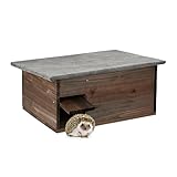 Relaxdays Igelhaus, Igelbau mit Boden, Rattenklappe & Labyrintheingang, Holz, Igelhütte, HxBxT: 20 x 45,5 x 33 cm, braun