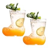 Tanant 2 Stück Glasbecher 380 Ml, Personalisierter Weinglas-Stiefelförmiger Glasbecher, Klarer Getränkebecher, Bier-Cocktailbecher, Saftbecher, Glas-Bierstiefel für Kaffee, Saft, Milch,