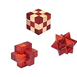 Melearch 3 Stück 3D Mini Holzpuzzles, Geschicklichkeitsspiel, Knobelspiele Logikspiel im Holzrahmen, IQ Denkspiele, Geduldspiel für Erwachsene und Kinder, Geschenkbox aus Massivholz