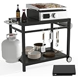 WELL GRILL Grillwagen Klappbar Grilltisch, Outdoor Beistelltisch Arbeitsfläche Servierwagen BBQ Trolley Pizzaofen Tisch für Outdoor Küche, Royal Gourmet, Ninja, Ooni Grill Zubehör, Wetterfest