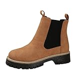 Generisch Damen-Stiefeletten, modische Wildlederstiefel mit mittlerer Wade, bequemer, klobiger Absatz, lässige Winterstiefeletten für Damen, stilvolles Schlupf-Stiefel (Brown, 38)