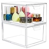 Greentainer Kosmetik-Organizer-Schubladen,Stapelbare Transparenter Acryl-Make-up-Organizer, 2 Stücke Schreibtisch-Schubladen-Aufbewahrungsbox für Waschtisch, Badezimmer, Schlafzimmer