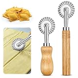 HRGOYY 2 StüCk Ravioli Ausstecher,Teigschneider,Mantı Kesme Aparatı,TeigräDchen mit Lang und Kurz Holzgriff,Teigrad Gewellt,Wellenschneider für Ravioli,Nudelmaschine,Biskuitnudeln, KnöDeln