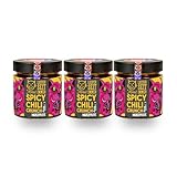 J.Kinski® Bio Chili Crunch (3x 160g) mit Szechuan-Pfeffer & Erdnüssen | Crispy Chili Oil zum Marinieren von Fleisch | Spicy Chili Öl als Pesto, oder zum Würzen von Ramen Suppen | Asiatische Soßen