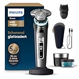 Philips Rasierer i9000 Prestige, Nass- und Trockenrasierer für Männer mit integriertem Trimmer, dunkelgrau, Drucksensor, Reinigungsstation, 5+1-Bartstyler, Ladestation und Reiseetui (Modell XP9202/33)