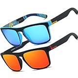 HGDGears Polarisierte Brille für Herren und Damen, Autofahren, Radfahren, Angeln, Retro-Sonnenbrille, UV-Schutz, B-2er-Pack (Rot+Blau