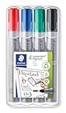 STAEDTLER Lumocolor 356 WP4 Flipchart-Marker, farbintensiv, geruchsarm, Rundspitze ca. 2 mm Linienbreite, hohe Qualität, ideal für Flipchart-Blöcke, Set mit 4 Farben, sortiert, 1 Stück