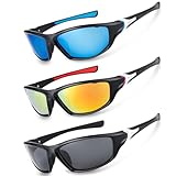 Camptrip 3 Paar Sonnenbrille Herren Sport Sonnenbrille UV 400 Polarisierte Sportbrille Blau Sunglasses für Herren Damen zum Radfahren Ski Golfen Angeln Fahren Wandern