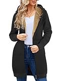 Nadeer Damen Mantel Plüschjacke mit Kapuze Lang Gefüttert Hoodies Plüsch Reißverschluss Mittellang Lässig Warm Fleece Sweatshirt Winter Übergroße Langarm Dehnbare Jacke mit Taschen