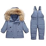 Wyongtao Schneeanzüge für Baby-Mädchen Bekleidungsset Winter Kinder 2 Stück Daunenjacke Mantel mit Schneelatzhose Lätzchen Hose Jungen Mädchen Skianzug Kleidung