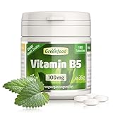 Vitamin B5, hochdosiert, 100mg - 180 Tabletten, vegan. Vit. B5 (Pantothensäure) - unterstützt die kognitive Funktion & Energiestoffwechsel. OHNE künstliche Zusätze - laborgeprüft. Von Greenfood.