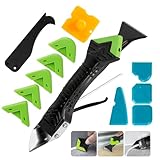 Silikonentferner Werkzeug Set, 5 in 1 Silikon Abzieher Werkzeug Set, mit 6 Auswechselbar Silikonpads, 4 Fugenglätter, ​1 Dichtungsabdeckung, für Küche Bad Boden Spüle Fenster Abdichtung