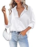 Zeagoo Seidenbluse Elegante Für Damen V-Ausschnitt Satin Hemd Passend Für Lässige Frühlingstage Langarmshirt In Basic Weiss L
