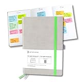 zettelweise Das agile Notizbuch A5 | Mit Kanban-Board | 300 Sticky Notes Haftnotizen Klebezettel | veganes Hardcover 192 nummerierte Seiten (Grau/Neongrün) Kanban Notizbuch A5 dotted für To dos