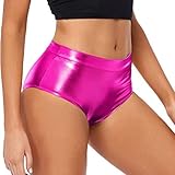 Glänzende Shorts Füf Damen Performance Kostüm Sexy Dehnbare Metallische Hotpants Unterwäsche Wet Look Booty Hoher Taille Tanzbekleidung Nachtclub Rave Party (L)