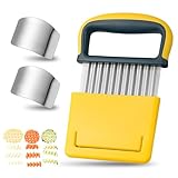 Pommes Wellenmesser, 3 Stück Edelstahl Wellenschneider Gemüse mit Fingerschutz und Schutzhülle Kartoffelschneider Multifunktion Gemüsehobel Pommesschneider für Obst Gemüse Butter