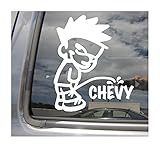 Right Now Decals Pee On Chevy 02124 Lustiger Piss On Helm, Hartschalenhut, Becher, Laptop, Vinyl-Aufkleber, Stoßstange, Fenster, Wandaufkleber, Weiß, 14 cm hoch x 11,4 cm breit