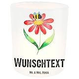 Mr. & Mrs. Panda Personalisiertes Windlicht Hummel Blume - Personalisierte Geschenke, Personalisiertes Teelicht, Name, Kerzenglas mit Namen, Gute