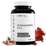 Astaxanthin 8 mg. 180 vegane Kapseln für eine 6-monatige Kur. Hergestellt aus 160 mg der natürlichen Alge Haematococcus Pluvialis mit 5% Astaxanthin, liefert also 8 mg reines Astaxanthin. Von Hivital