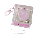 Jlobnyiun Mini-Album-Schlüsselanhänger, Herz-Design, Fotokarten-Halter, Buch, glänzend, klar, Bilderalbum, Schlüsselanhänger mit 24 Taschen, für 5,1 cm Bilder, Schule, Reisen, Aufbewahrung
