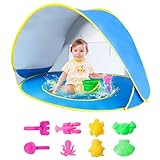 Baby Strandzelt UV Schutz, Baby Strandmuschel Pop Up Pop Up Zelt Baby Strand mit Mini Pool Strandzelt Pop Up Baby Strandzelt für Baby, UPF 50+, mit Tragetasche und Heringe, für 0-3 Jahre (Blau)