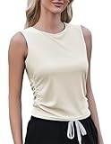 Weardear Sport Tank Tops Damen Yoga Shirt Ärmelloses Crop Top Leichte Lässig Funktions Shirt Gym Tanktop Fitness Oberteile mit Seitfalten Beige S