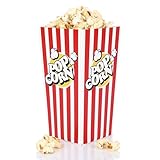 FunX Kraftpapier Popcornboxen 12er Pack Groß - Partyboxen für Kino, Filmabende, Kindergeburtstag und Übernachtungsparty - 9 x 9 x 17 cm Rot/Weiß Gestreift