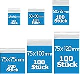 Bonison 600 Stück Druckverschlussbeutel – Zip Beutel Tütchen in 6 Größen 4x5 5x5 5x7,5 7,5x7,5 7,5x10 7,5x12cm transparente kleine Plastiktüten wiederverschließbar Plastikbeutel Baggies