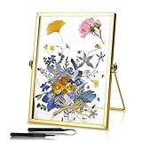 Unvtap Glasbilderrahmen 15x20cm Glasrahmen für Gepresste Blumen Bilderrahmen Beidseitig Sichtbar Gold Doppelglas Bilderrahmen Stehend Durchsichtig Fotorahmen Pflanzenprobe Artwork Bild Display Halter