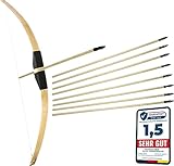 Ora-Tec Bambus Bogenschießen Set: 1x 1m langer Bambusbogen und 13x 53cm lange Gummispitz-Pfeile für Kinder ab 6 Jahre - Rechts- und Linkshänder geeignet