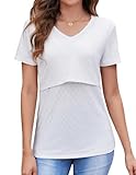 Sosolism Sommer Kurzarm Stilloberteile Still Tshirt für Damen Atmungsaktiv Stillen Top V Ausschnitt Stillbluse Weiß, Mittel