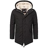 A. Salvarini warme Herren Designer Winter Parka Teddyfell gefüttert Winterjacke [AS-138-Schwarz-Gr.L]