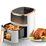 Heißluftfritteuse 6L Airfryer mit 8 Programme, Rapid Air Heißlufttechnologie, Touchscreen, Sichtfenster, Max 200°C, 1200 W, Spülmaschinenfest, Fritteuse ohne Öl, Grillen,Backen,Braten (Weiß)