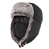 Unigear Wintermütze mit Ohrenklappen, Unisex Warme Schneedichte Fliegermütze Kunstfellmütze mit Winddichte Abnehmbarer Gesichtsmaske für Skifahren, Schlittschuhlaufen und andere Outdoor-Aktivitäten