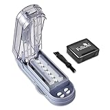 Fullicon Tablettenteiler Pillenschneider, einstellbar für kleine Pillen, präzise Pillenausrichtung, Edelstahlklinge mit Sicherheitsabdeckung, Tablettenzerkleinerer mit Bürste und Pillendose, Grau