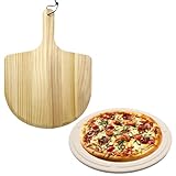 Sibosen Pizzastein für Backofen 30x30cm mit holz Pizzaschieber Pizzastein Gasgrill aus Cordierit Pizza Stone Backstein Brot