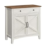 VASAGLE Küchenschrank, Sideboard mit Schubladen, Aufbewahrungsschrank mit Türen, verstellbare Ablage, Landhausstil, für Wohnzimmer Küche, 40 x 80 x 80 cm, vintageweiß-honigbraun BBK341W01