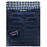 WKFAMOUT Doppelschlafsack für Erwachsene Maschinenwaschbar Schlafsack Deckenschlafsack 2 Personen Schlafsäcke Outdoor wasserdichte Winter mit Aufbewahrungstasche 220x150CM Navy