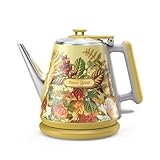 Hazel Quinn X Eduardo Recife Collaboration Elektrischer Wasserkocher, 1 Liter, Retro-Design, Kleiner Teekocher, Doppelwandig, 304 Edelstahl, 1360W schnelles Kochen, BPA-frei, Automatische Abschaltung