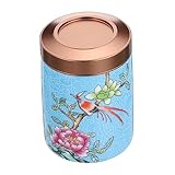 STOBAZA Keramik Tee Aufbewahrungsdose mit Metall Deckel Luftdichter Vorratsbehälter für Losen Tee Stilvoll Bemalt Dicht Schließend zur Küchenorganisation Dekoratives Element