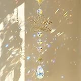 Lotusblüten Sonnenfänger mit Kristallprisma – Sonnenfänger Kristall für Fensterdeko – Eleganter Lotus Sonnenfängers aus Messing für Haus, Büro oder Auto – Glas Windspiel als Lichtfänger & Geschenkidee