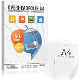 50 Blatt Overheadfolie PEMIUM - DIN A4 transparent - Für LASERdrucker, Kopierer - OHP Folien extra dick - Hochwertige Druck- und Projektions-Qualität - MADE IN GERMANY